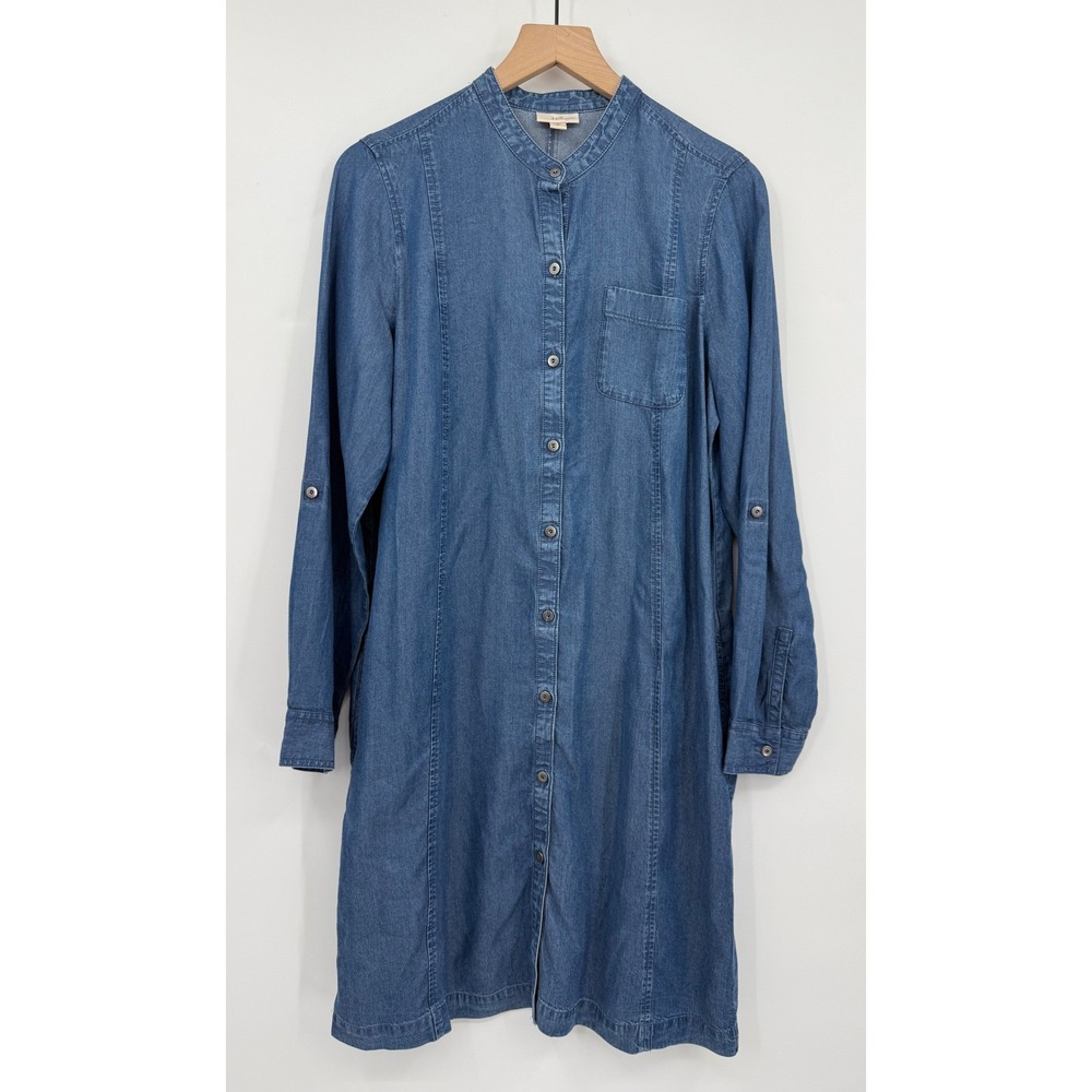 J Jill Dress Womens Medium Blue Denim Lyocell Button Front Long Sleeve Pockets